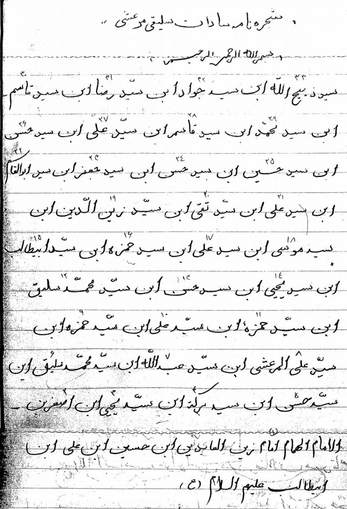 شجره نامه سادات سلیقی مرعشی 